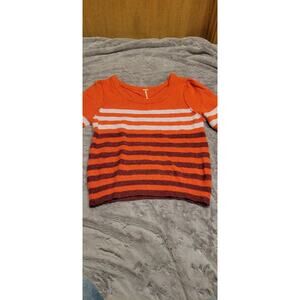 Free People Orange Cotton Alpaca Striped Off The Shoulder Sweater Size Medium